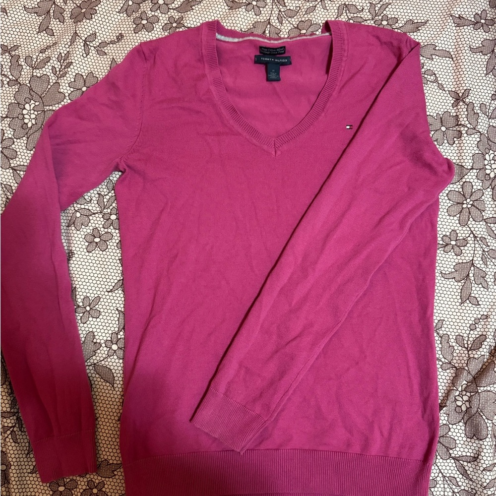 Tommy Hilfiger Fuchsia V-Neck Sweater